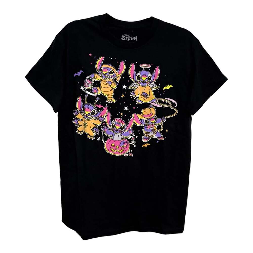 Size Medium Disney Stitch Glow In The Dark Hot Topic Halloween Graphic T-Shirt - Picture 2 of 4